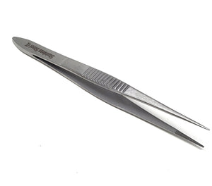 Micro Fine Lab Forceps 3.5", Precision Serrated Tips, Straight, Stainless Steel Tweezers