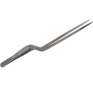 Micro Fine Lab Forceps 8", Precision Serrated Tips, Offset Handle, Stainless Steel Tweezers