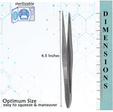 Micro Fine Lab Forceps 4.5", Precision Serrated Tips, Straight, Stainless Steel Tweezers