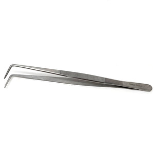 Micro Fine Lab Forceps 8", Precision Serrated Tips, Right Angle, Stainless Steel Tweezers